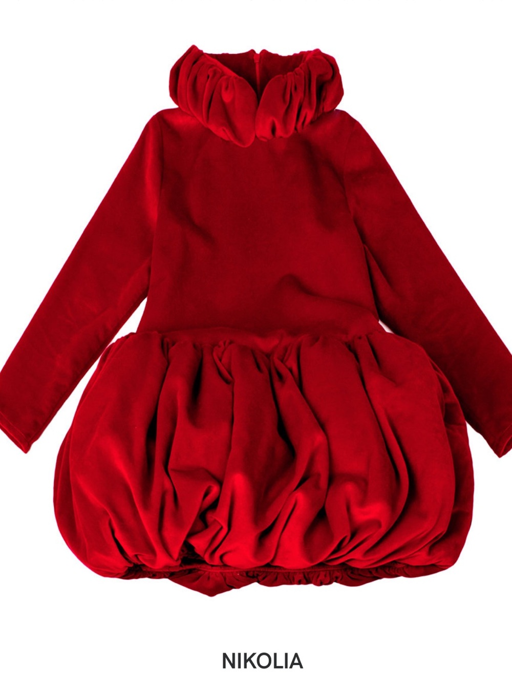 NIKOLIA Girls Red Velvet Ruffled Bubble Dress - Picture 17 of 17